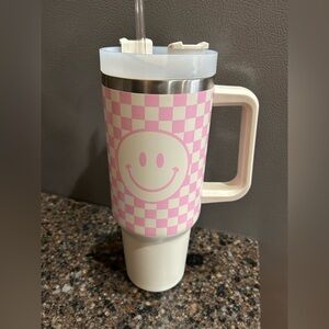 Altar'd State Pink Checkered Smiley Face Tumbler